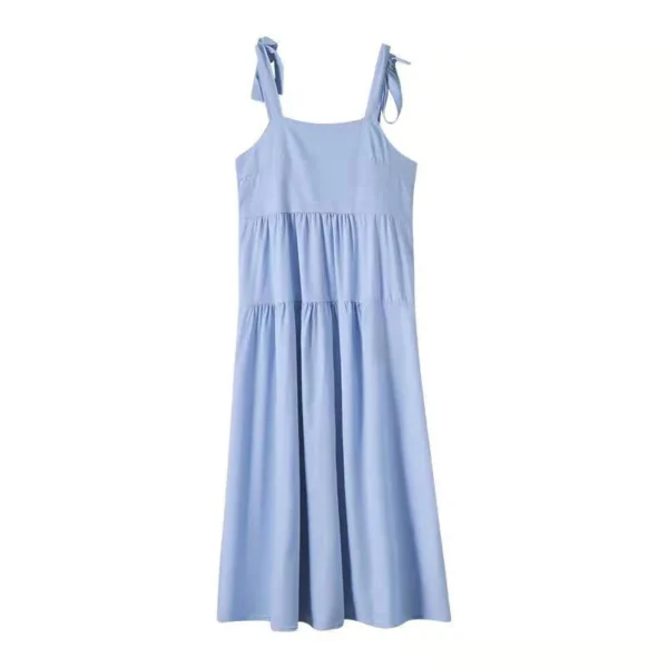 12 SB111 Lake-blue Bow Slip Dress Summer Lace-up Mid Length Dress