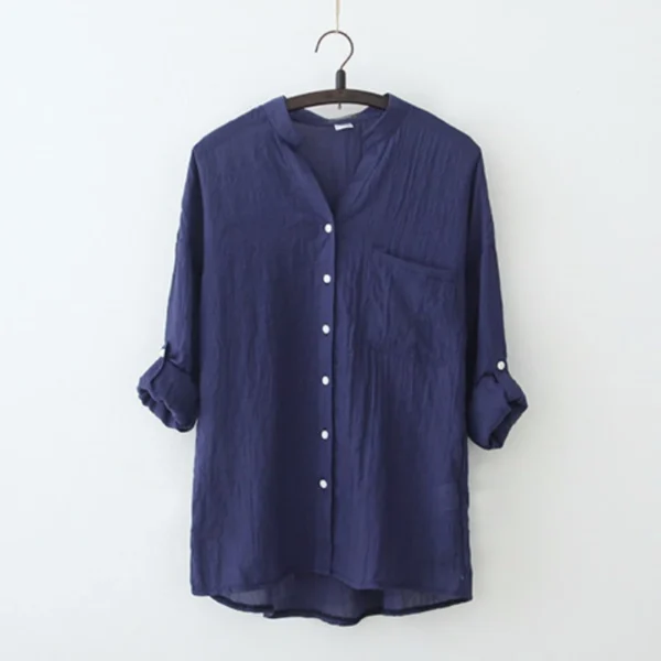 0fd99433cad9d3b4195f6270b27c8dcc.webp Korean Style Women Ladies Loose Linen 3 4 Sleeve Shirt Blouse Baju Baju Wanita Lengan Panjang