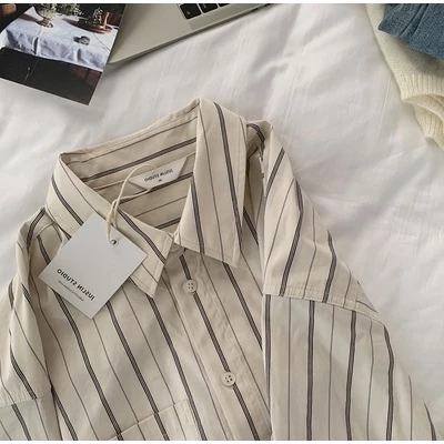 Korean Style Women Ladies Loose Vintage Long Sleeve Shirt Blouse