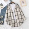 Korean Style Women Ladies Loose Vintage Plaid Long Sleeve Shirt Blouse Baju Baju Wanita Lengan Panjang