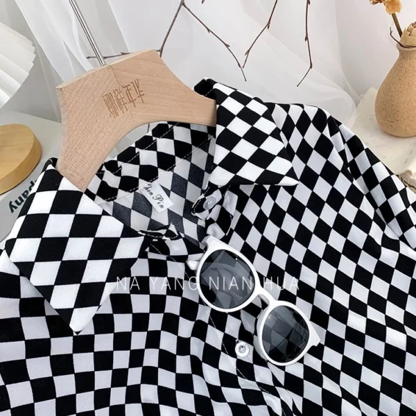 2f5e9046538abd8f83f69e8e55c0d667.webp Korean Style Women Ladies Loose Vintage Plaid Long Sleeve Shirt Blouse Baju Baju Wanita Lengan Panjang