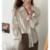 Korean Style Women Ladies Loose Vintage Long Sleeve Shirt Blouse