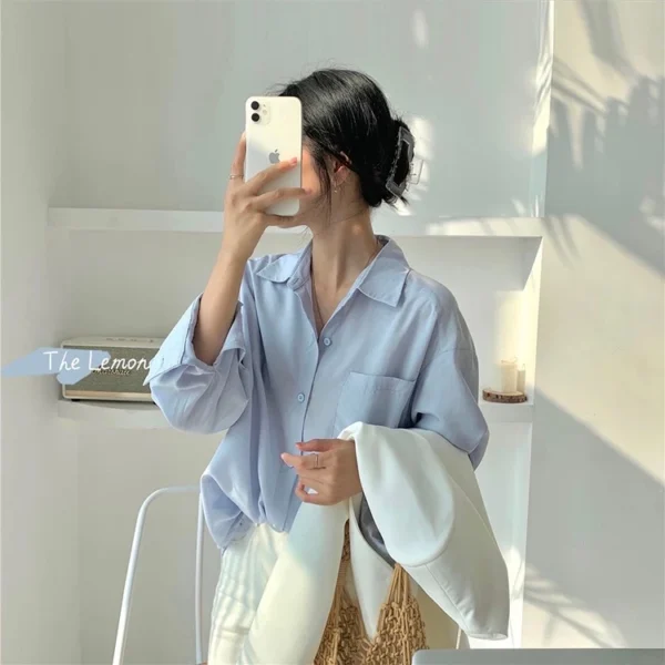 563372cb970a843281b441cb0f71b696.webp Korean Style Women Ladies Loose Long Sleeve Shirt Blouse Baju Baju Wanita Lengan Panjang