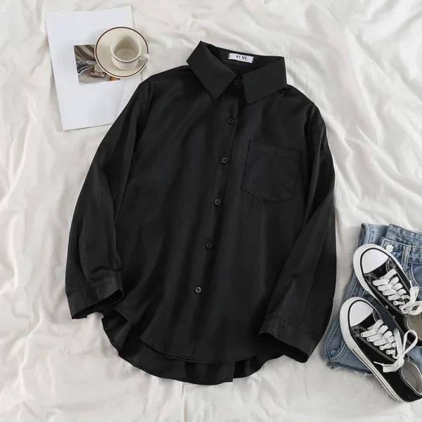 Korean Style Women Ladies Loose Long Sleeve Shirt Blouse Baju Baju Wanita Lengan Panjang