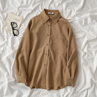 Korean Style Women Ladies Loose Oversize Baggy Thicker Long Sleeve Shirt Blouse Baju Baju Wanita Lengan Panjang