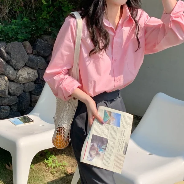 Korean Style Women Ladies Loose Long Sleeve Shirt Blouse Baju Baju Wanita Lengan Panjang