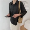 Korean Style Women Ladies Loose Long Sleeve Shirt Blouse Baju Baju Wanita Lengan Panjang