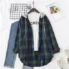 Korean Style Women Ladies Loose Vintage Plaid Long Sleeve Shirt Blouse Baju Baju Wanita Lengan Panjang
