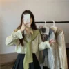 Korean Style Women Ladies Loose Stripe Long Sleeve Shirt Blouse Baju Baju Wanita Lengan Panjang