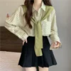 Korean Style Women Ladies Loose Stripe Long Sleeve Shirt Blouse Baju Baju Wanita Lengan Panjang