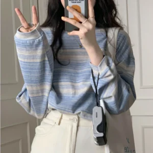 korean style women ladies long sleeve t shirt blouse baju wanita lengan panjang