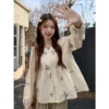 Korean Style Women Ladies Loose Lace Plus Size V Neck Lantern Long Sleeve Shirt Blouse Baju Baju Wanita Lengan Panjang