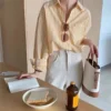 Korean Style Women Ladies Loose Long Sleeve Shirt Blouse Baju Baju Wanita Lengan Panjang