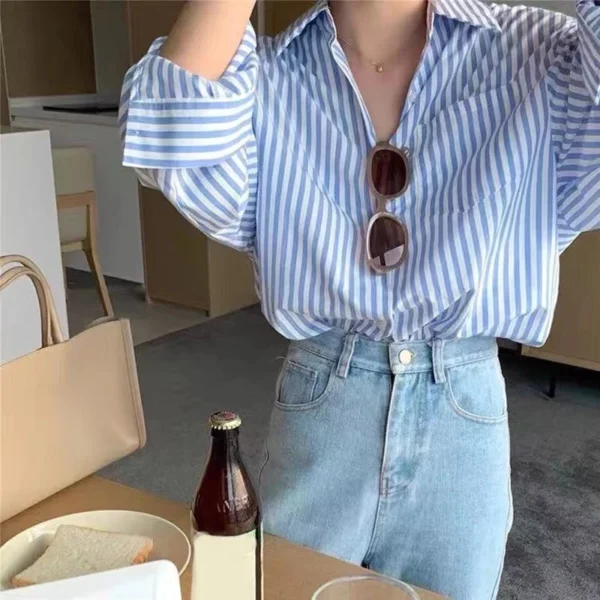 Korean Style Women Ladies Loose Long Sleeve Shirt Blouse Baju Baju Wanita Lengan Panjang