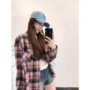 cn-11134207-820l4-mpqivmllr18t73.webp Korean Style Women Ladies Loose Vintage Plaid Long Sleeve Shirt Blouse Baju Baju Wanita Lengan Panjang