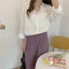 Korean Style Women Ladies Loose Long Sleeve Shirt Blouse Baju Baju Wanita Lengan Panjang