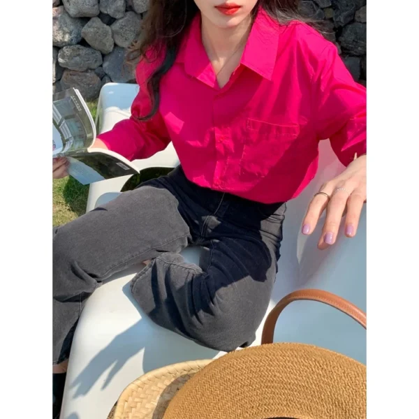 Korean Style Women Ladies Loose Long Sleeve Shirt Blouse Baju Baju Wanita Lengan Panjang