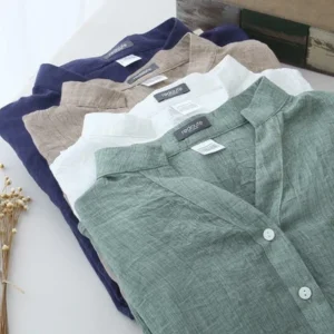 e90e5e0cae59b8e22d934f1101a25f38.webp Korean Style Women Ladies Loose Linen 3 4 Sleeve Shirt Blouse Baju Baju Wanita Lengan Panjang