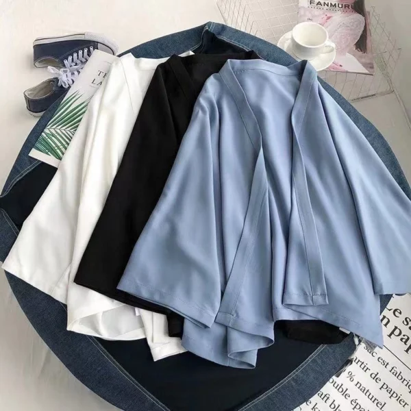 f616a536c8c7170af8a92647f15e2220.webp Korean Style Women Ladies Chiffon Retro Boho Plain Hippie Summer Cardigan Kimono