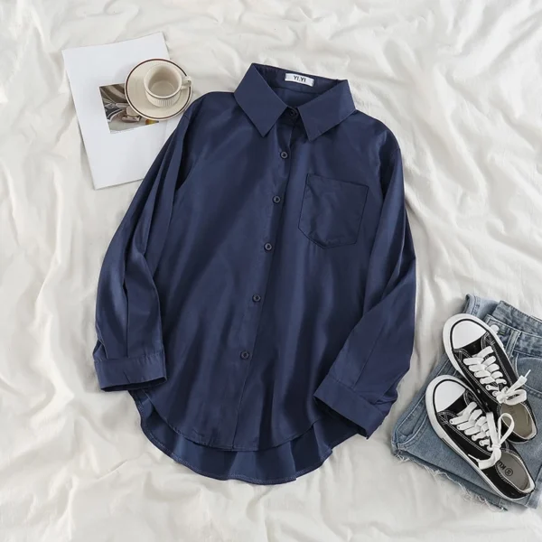 Korean Style Women Ladies Loose Long Sleeve Shirt Blouse Baju Baju Wanita Lengan Panjang