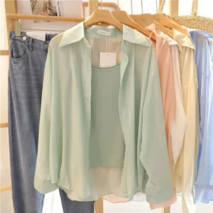 Korean Style Women Ladies Loose Long Sleeve Shirt Blouse Baju Baju Wanita Lengan Panjang