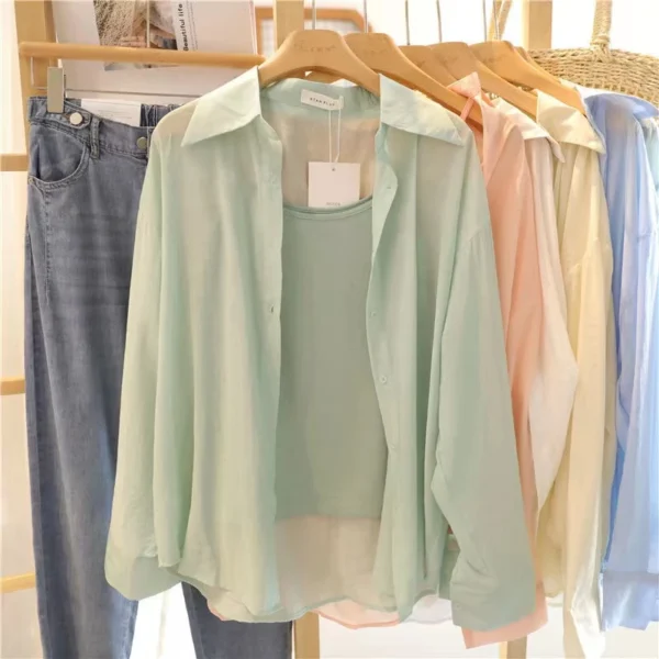fea957489db7ac69cf4ae65ff6355721.webp Korean Style Women Ladies Loose Long Sleeve Shirt Blouse Baju Baju Wanita Lengan Panjang
