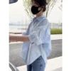 Korean Style Women Ladies Loose 3 4 Sleeve Shirt Blouse Baju Baju Wanita Lengan Panjang
