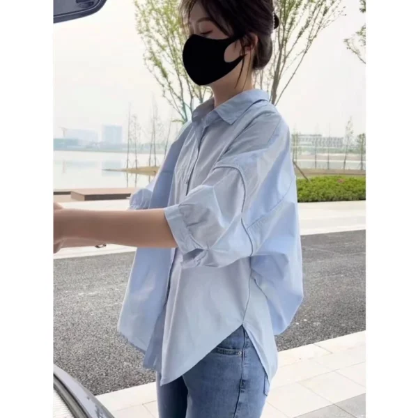 Korean Style Women Ladies Loose 3 4 Sleeve Shirt Blouse Baju Baju Wanita Lengan Panjang