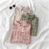korean style women ladies long sleeve vintage plaid shirt blouse baju wanita lengan panjang