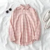 korean style women ladies long sleeve vintage plaid shirt blouse baju wanita lengan panjang